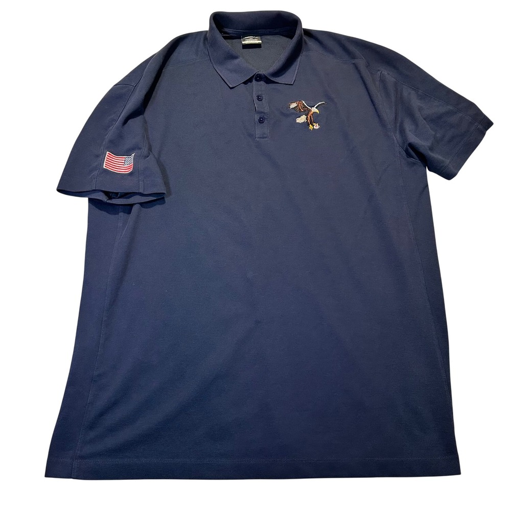 Nike Golf Polo Shirt Mens XXXL Navy Blue‎ American Flag Eagle Patriotic